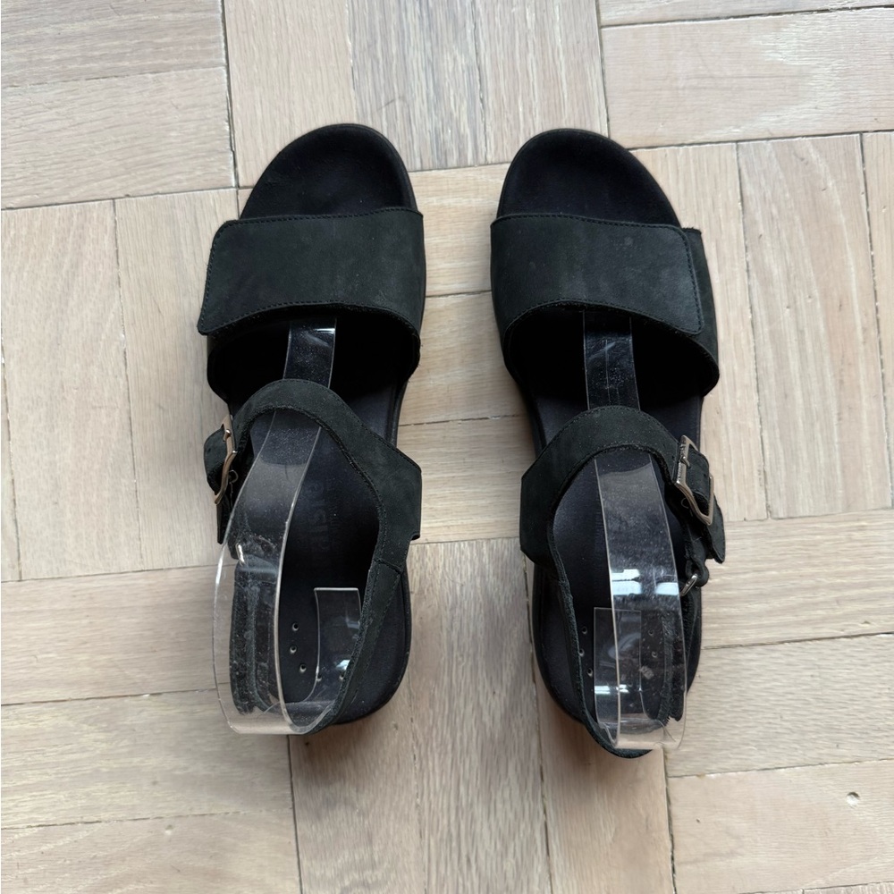 Mephisto Black Suede Open-Toe Buckle Sandals